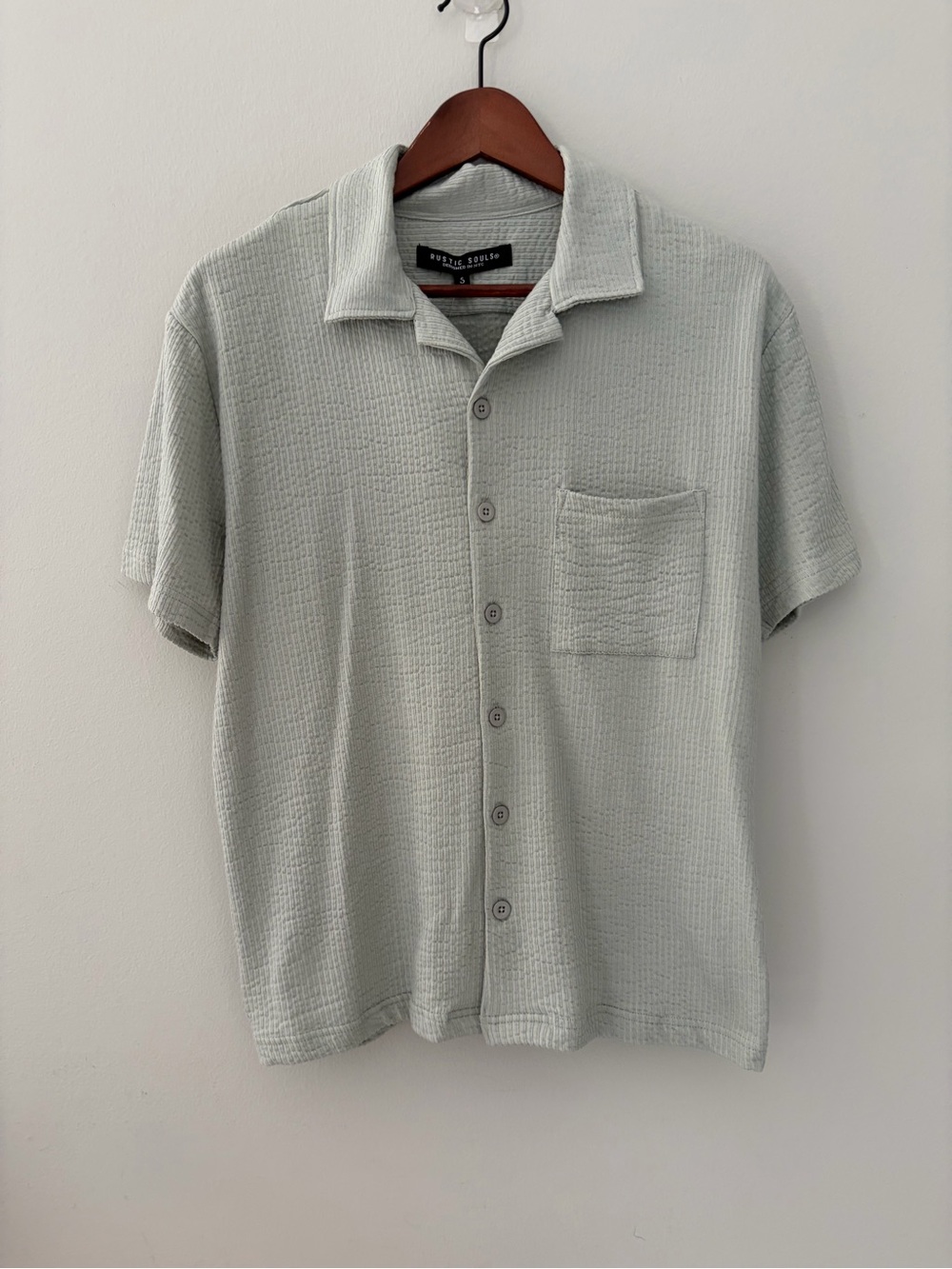 Short Sleeve Soft Textured Shirt Button Front w/Collar Sage Green Men’s S